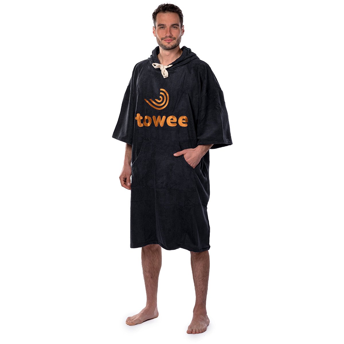 Surf pončo Towee antracit s oranžovou výšivkou, 80 x 115 cm